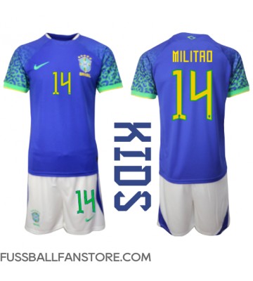 Brasilien Eder Militao #14 Replik Auswärtstrikot Kinder WM 2022 Kurzarm (+ Kurze Hosen)